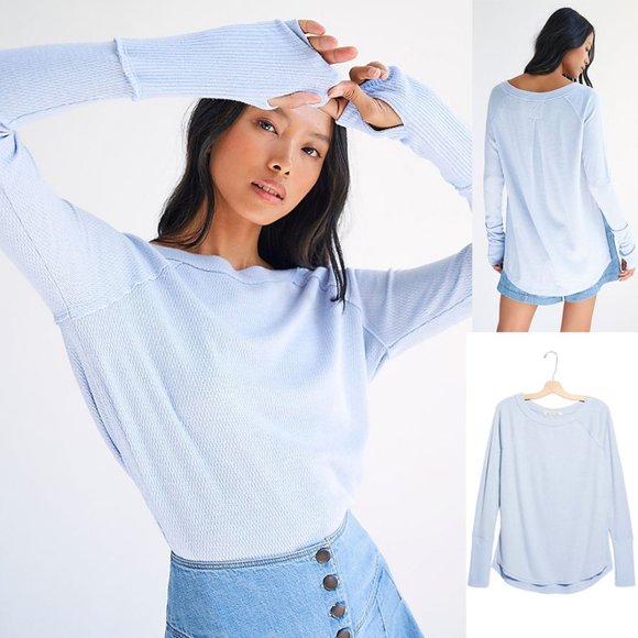 Free People Tops - NEW Free People Snowy Thermal Tunic Shirt Top Blue